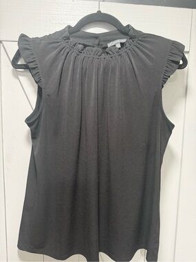 Adrianna Papell Black Ruffled-Neck Sleeveless Camisole